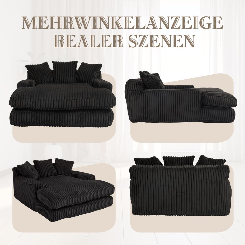 Modern Corduroy Sleeper Sofa Cloud Couch with 3 Soft Cushions, Comfortable Single-Seat Floor Sofa for Living Room Apartment Office (Black)