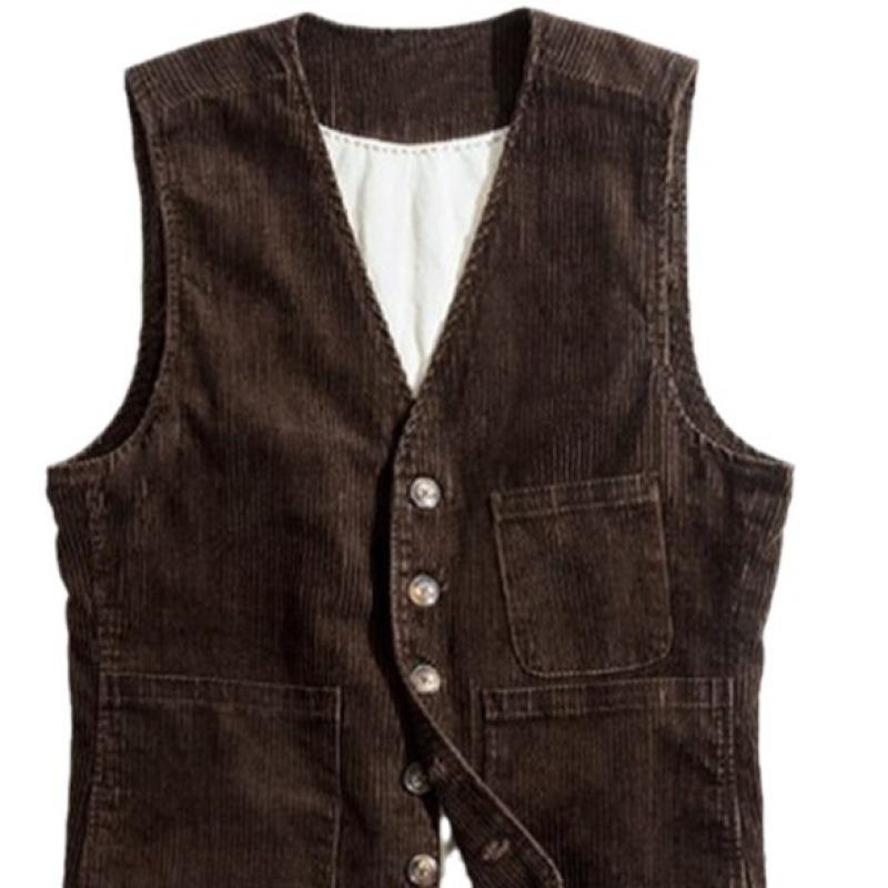 Men's Corduroy Patchwork Vest - Spring/Autumn Single-Breasted Solid Color Jacket