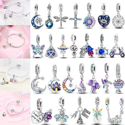 925 Silver Flowers Blue Devil Eyes Infinity Eternal Symbol Dragonfly Dreamcatcher Charms Fit Pendant Jewelry