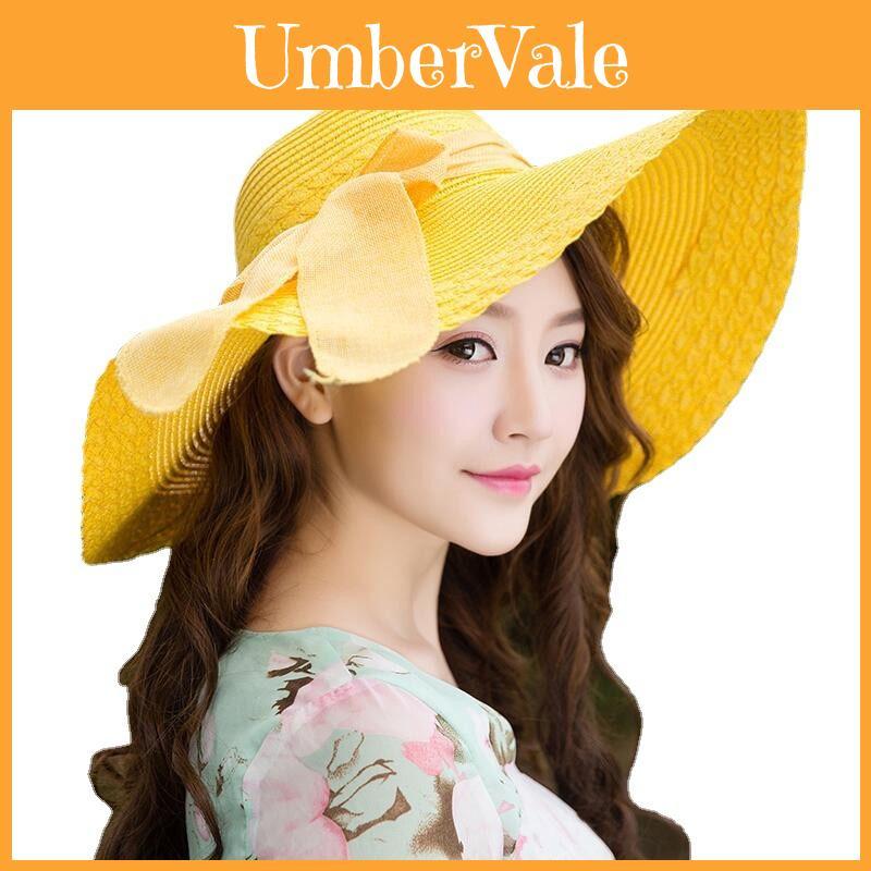 Style Large Brim Beach Hat With Butterfly Accent Sunshade For Ladies