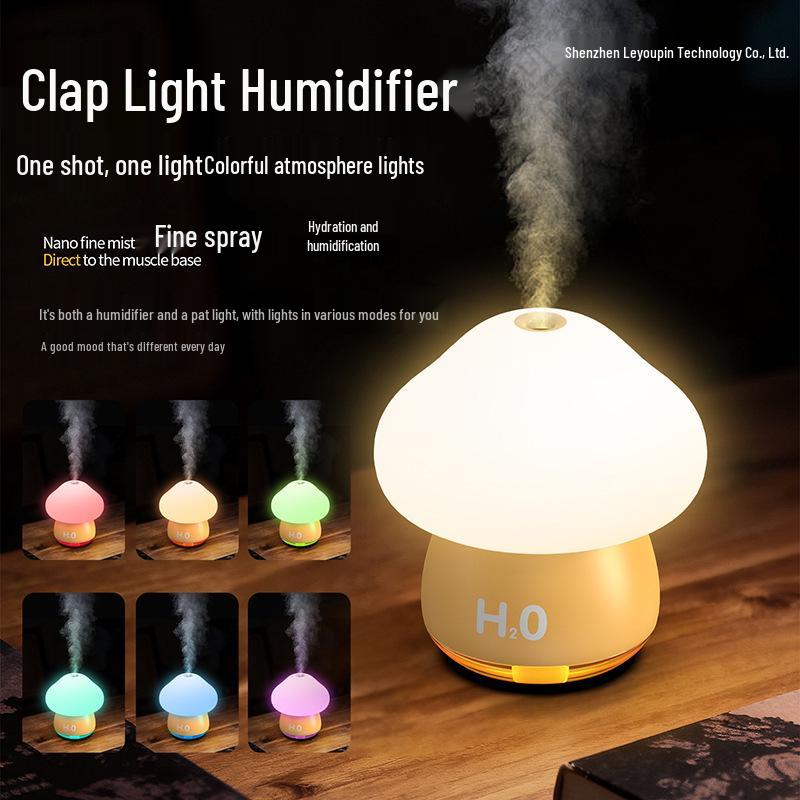 Battery-Operated Colorful Night Light & Mini Humidifier - Silicone Desktop Bedroom Mist Lamp
