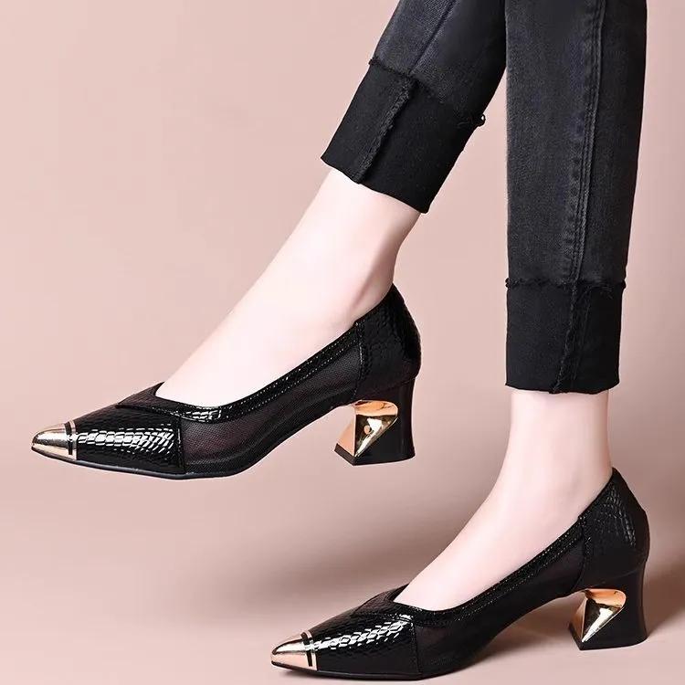  sapatos femininas women fashion elegant comfort spring slip on square heel shoes lady casual summer work pumps ab682