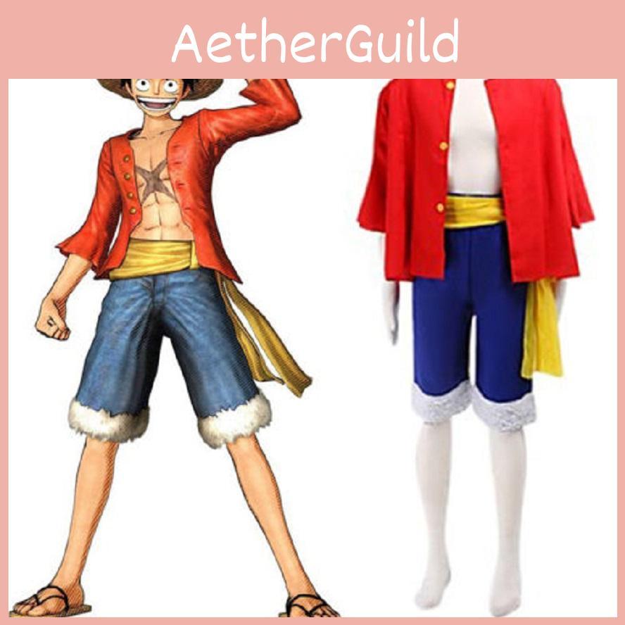 Comfortable One Piece Monkey D Luffy Costume In Bright Red And Blue For Parties