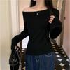 Women's Gray Off-Shoulder Asymmetric Slimming Long Sleeve Top - 2024 Trendy Autumn/Winter Versatile Style