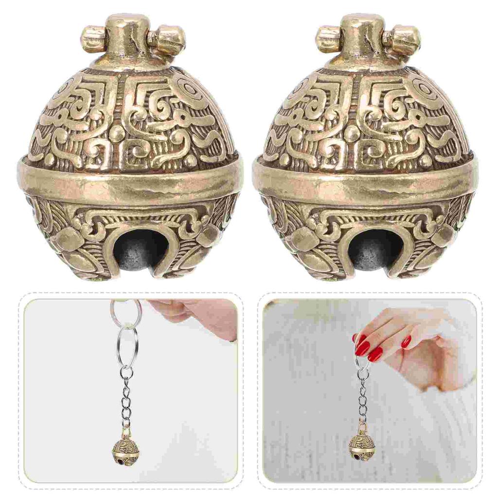 2 Pcs Pattern Bell Hanging Metal Charm Keychain Pendant Brass DIY Pendants