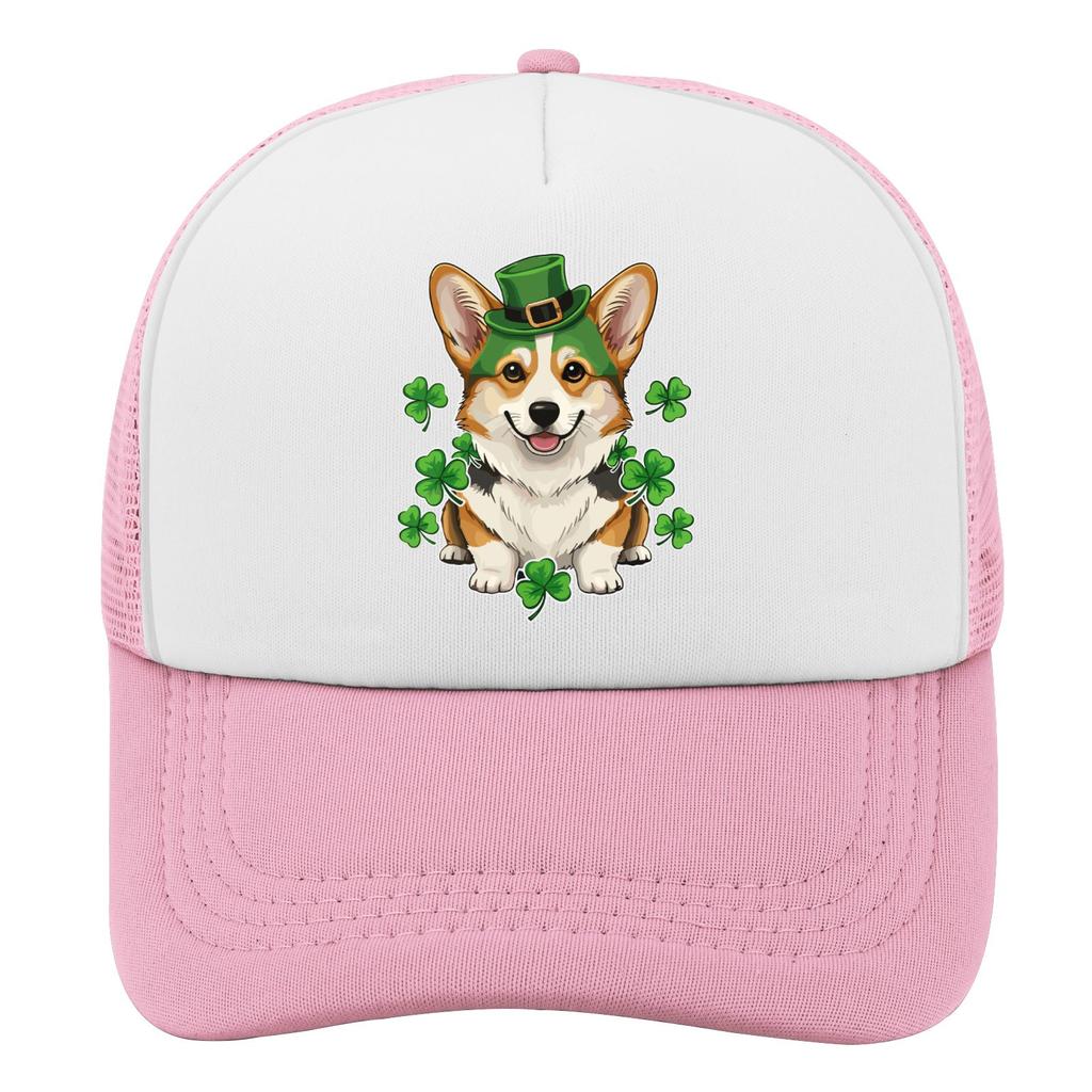 Corgi Dog Shamrock St Patrick Day Trucker Hat Polyester Mesh Adjustable Snapback Cap Casual for Adults