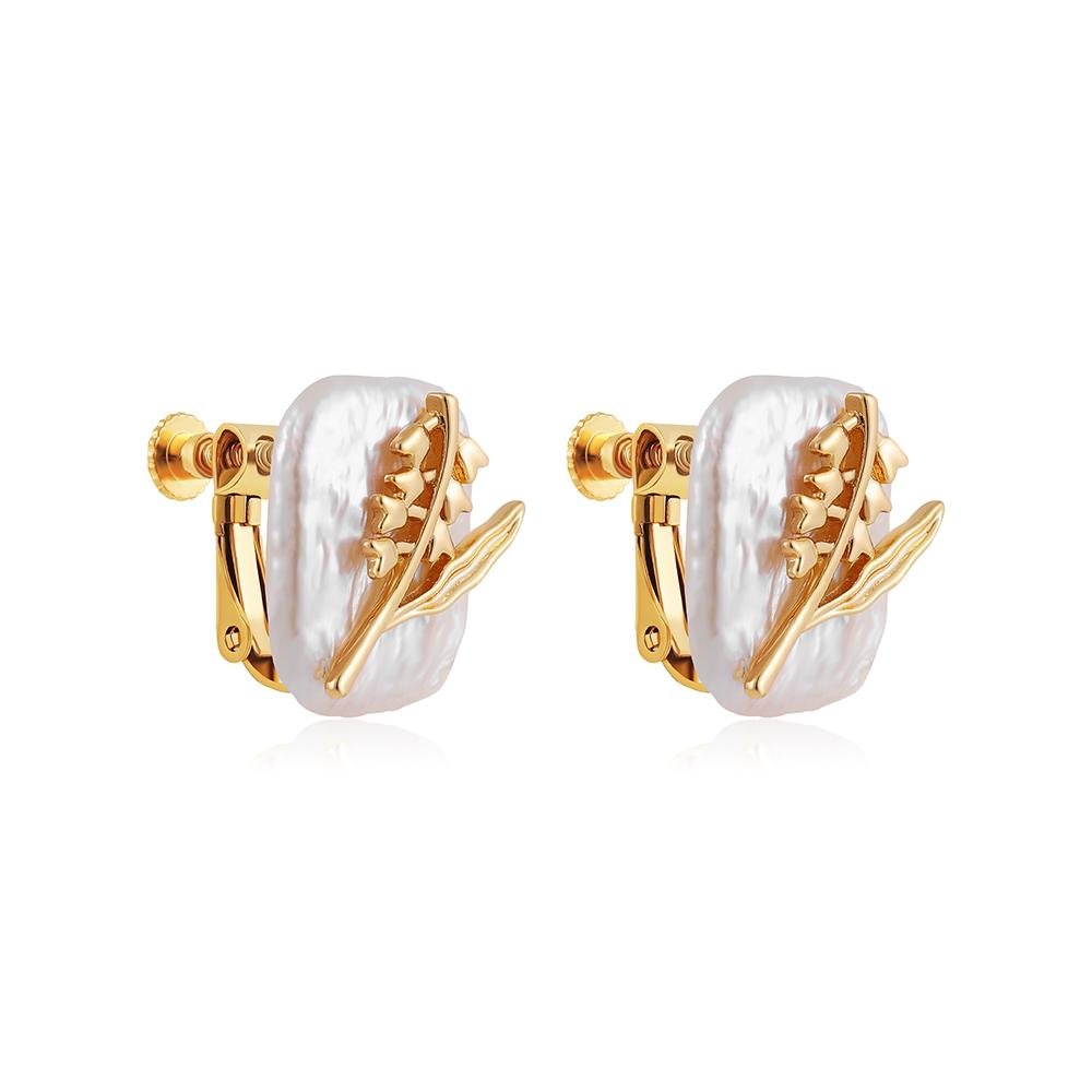 

Natural Freshwater Square Pearl Clip Earrings for Women Birth Month Flower Adjustable Fake Piercing Baroque Pearls Ear Cuff