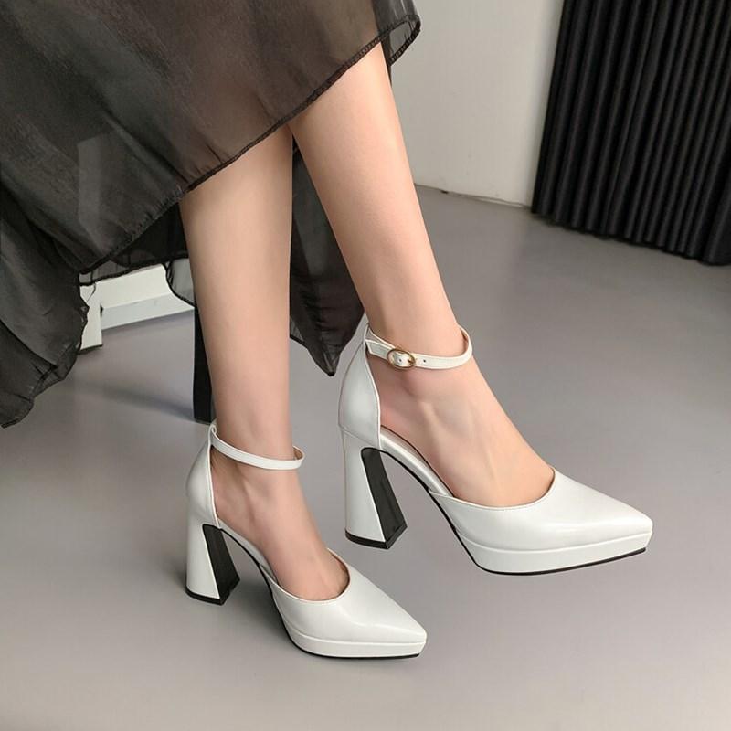Lackleder Damen High Heel Sandalen Frühling Sommer Mode Neue Hohle Spitze Wasserdichte Plateau Mary Janes Schuhe
