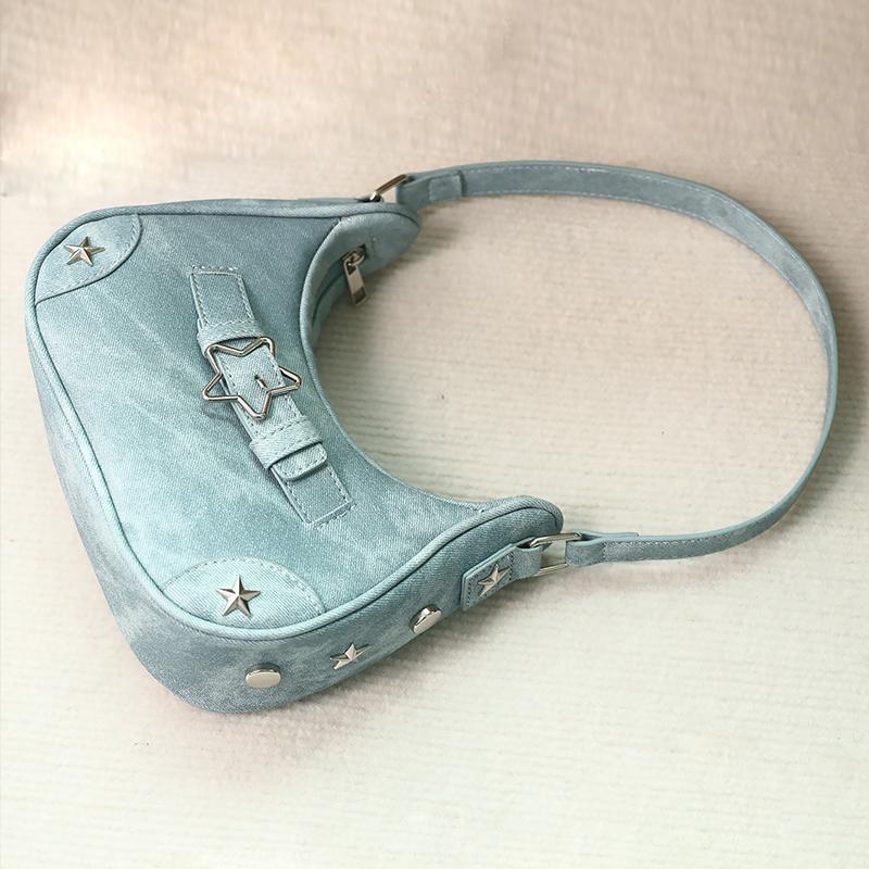 Vintage Casual Cute White Star Shoulder Underarm Tote Bag Ladies Sling Bags Leather Zip Purses Handbags For Women