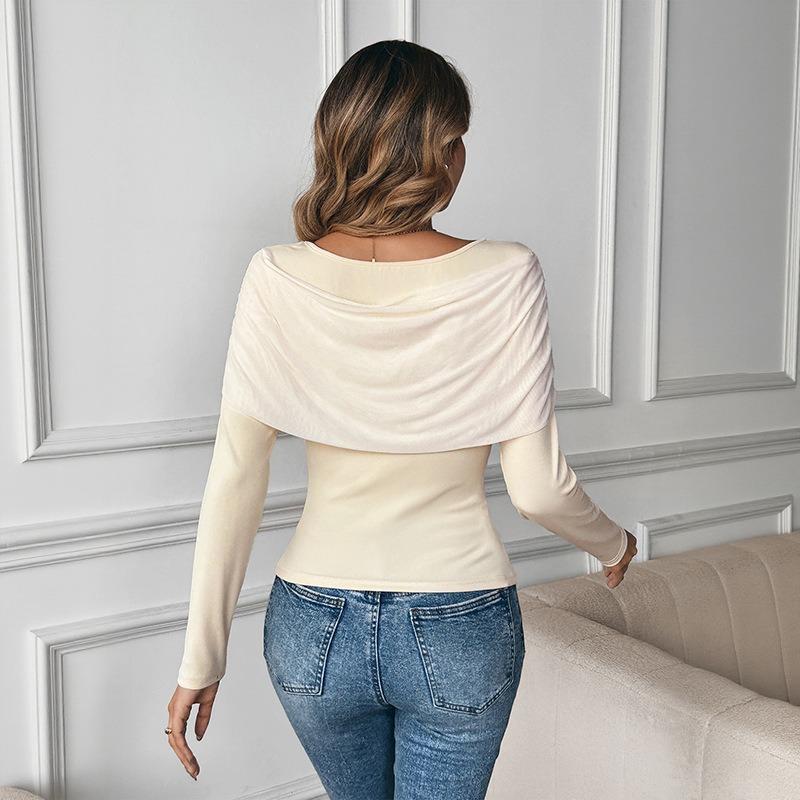 YYFS Women's Fashion Casual Spring Autumn Solid Color Print Long Sleeve U-Neck Blouses & Shirts