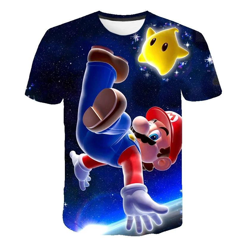 2025 MINISO Summer T-shirt  Super Mario Bros T-shirt Kids Harajuku Fashion Casual T-Shirt Boy Girls Polyester Boys Girls Short Sleeve