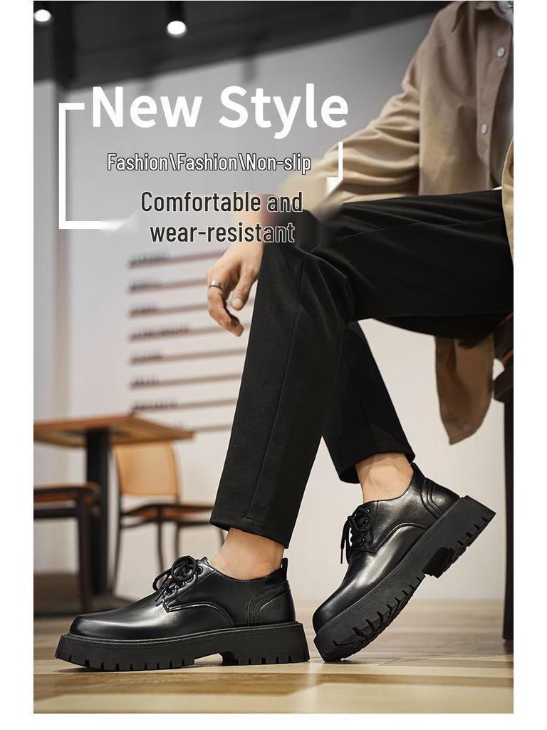 Chaussures en cuir noir pour hommes avec rehausse de 6 cm: Imperméable, Semelle Épaisse, Déodorant, Style Board Décontracté pour l'Automne.