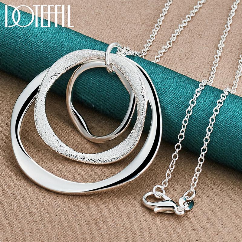 

DOTEFFIL 925 Sterling Silver 16-30 Inch Chain Three Circle Pendant Necklace For Women Man Fashion Wedding Party Charm Jewelry 40cm