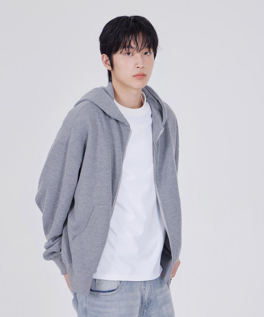 Glw Waffle Crop Zip-Up Hoodie Knit Gray
