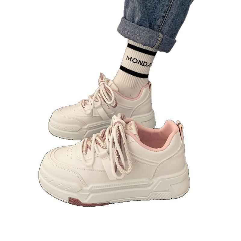 Summer New Muffin Thick-soled Color Matching Lace-up Casual Single Shoes Women's Fashion Breathable Lightweight Sports Little White Shoes