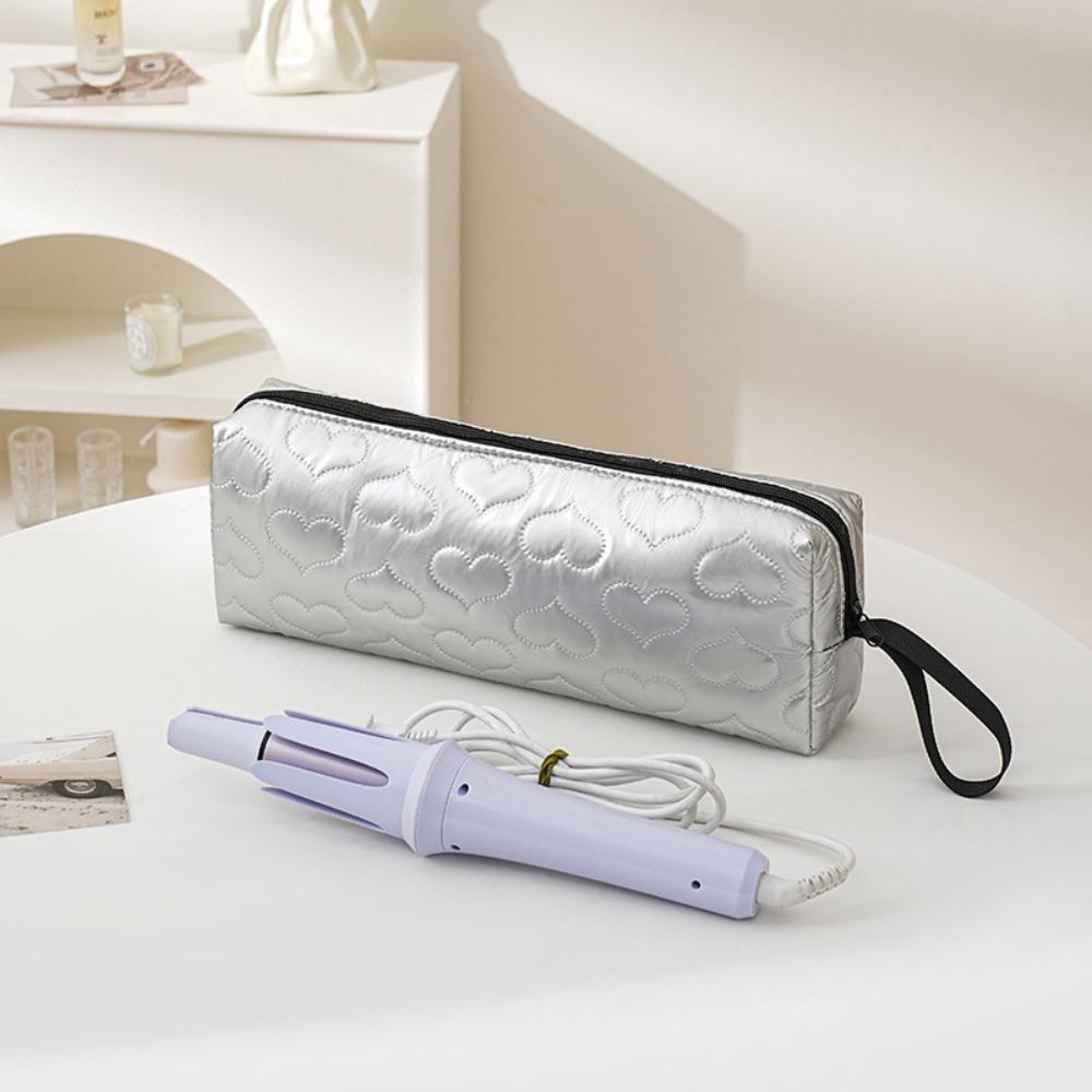 Cute PU Leather Hair Dryer Storage Bag Heart-shaped with Handle Curler Storage Bag Portable Dustproof Carrying Case for Travel