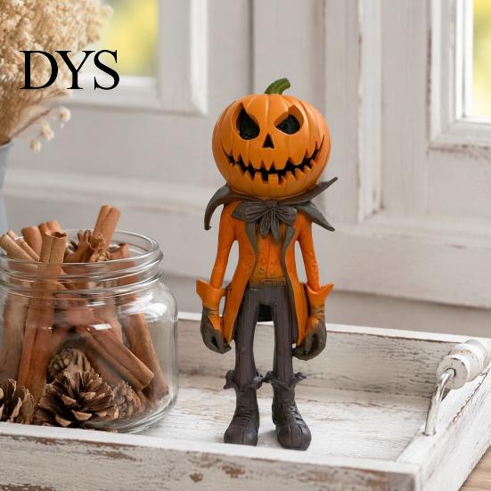 Vintage Style Pumpkin Sculpture Witch Figurine, Spooky Halloween Statue with Lantern, Autumn Home Ornament Gothic Resin for Tabletop Mantel