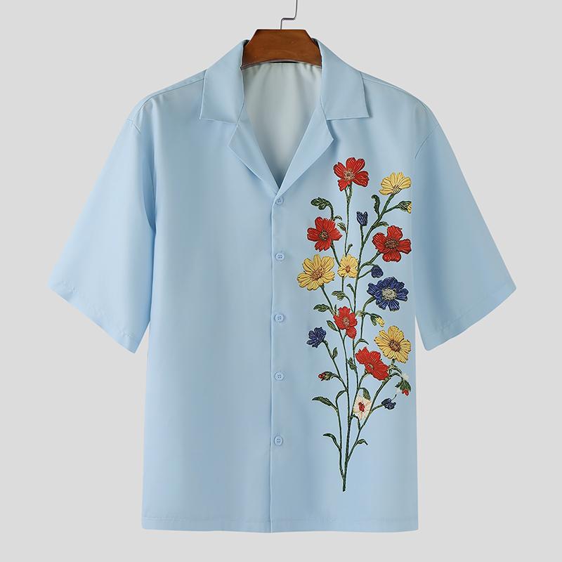 INCERUN Oversized Men Floral Print Shirts Casual Loose Buttons Tops