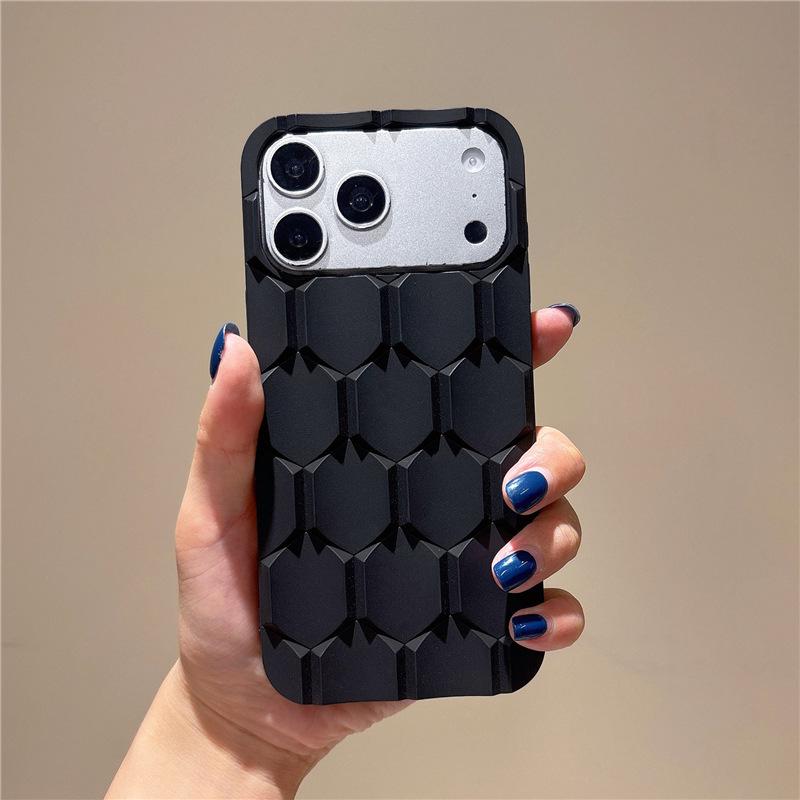 3D Honeycomb Silicone Case for iPhone 17 Pro Max, 16 Pro, 15, 14, 12 - Anti-fall Protection, Soft Cover