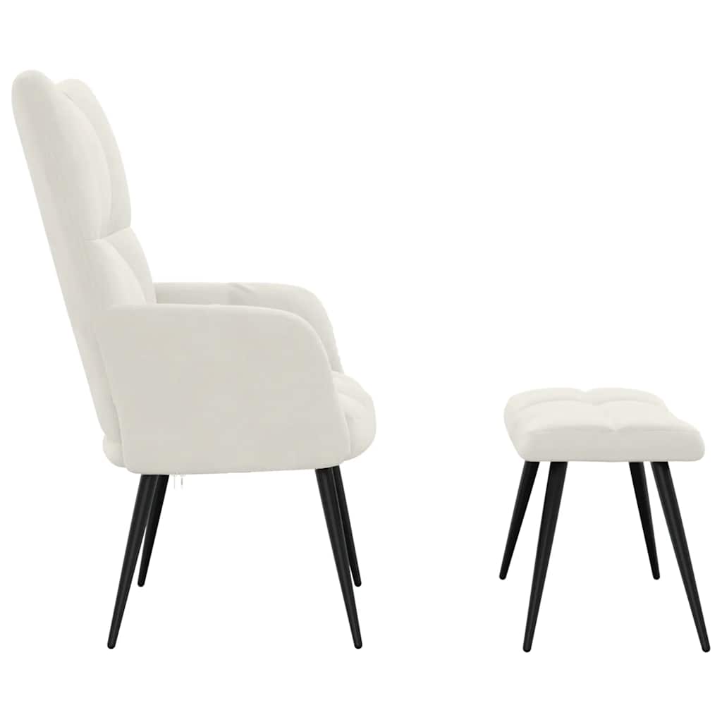 Relaxation Armchair with Footstool Cream White Velvet