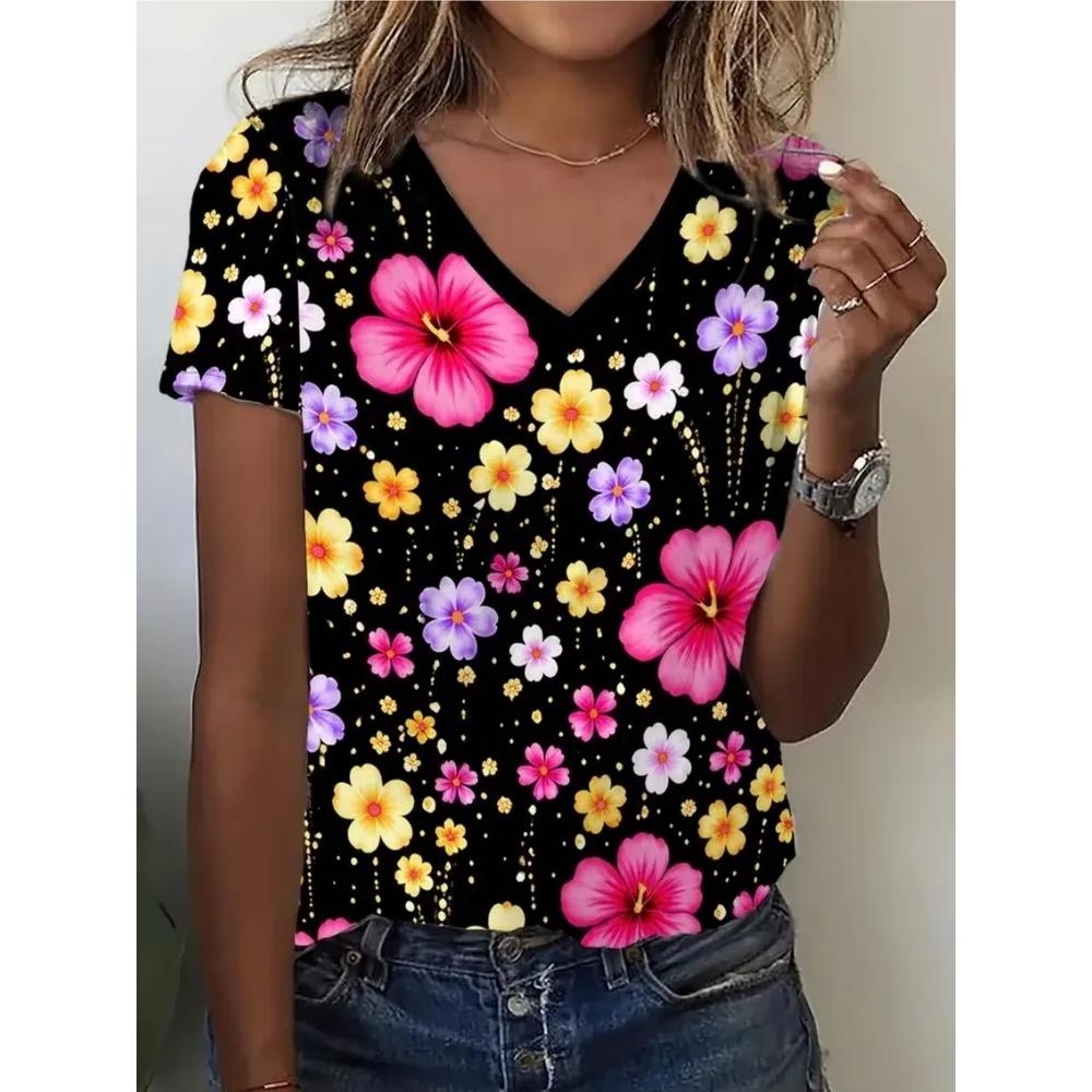 Casual Loose V-neck Top Women's Versatile Short-sleeved Fashion Breathable T-Shirts Women’s