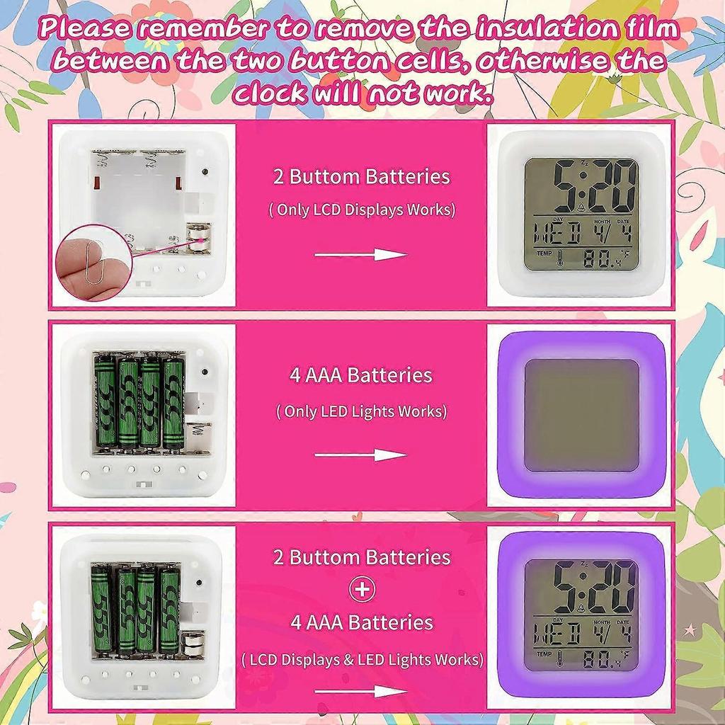 SCSYV Girls Alarm Clocks, Unicorn Night Light Kids Alarm Clocks with 4 Sided Unicorn Pattern&9 Kinds of LED Glowing Wake Up Bedside Clock Gifts for Un