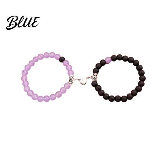 Couple Jewelry 2Pcs Bracelet Magnetic Heart Charm Women Men Beads