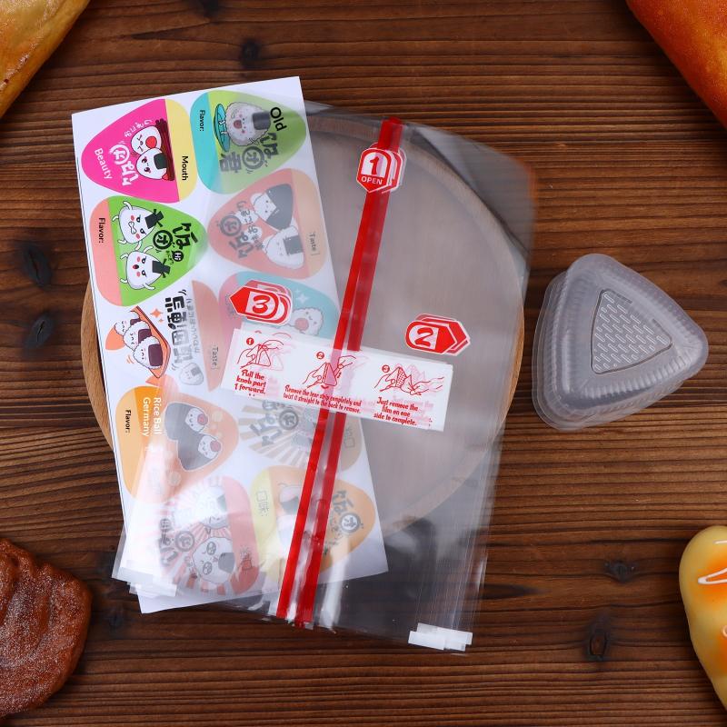 Bolsa de Embalaje Triangular para Bolas de Arroz de 200 Piezas con Pegatinas Molde Alga Marina Nori Onigiri Sushi Bolsas de Regalo de Plástico Accesorios Bento