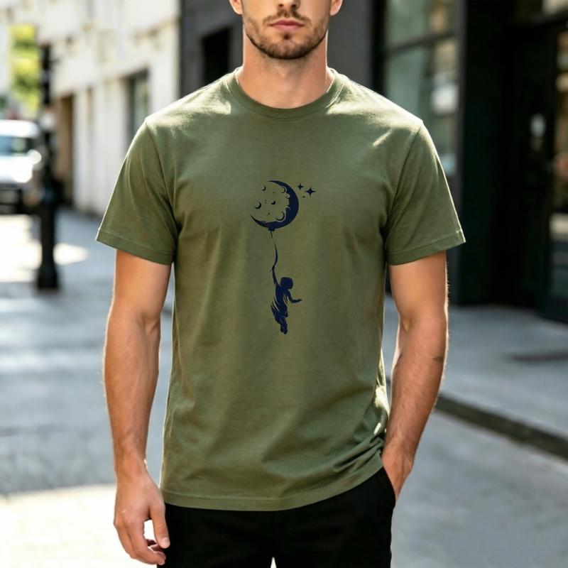 Minimalist Silhouette Art Kid Hanging Moon Balloon Star Graphic Short Sleeve T Shirt Unisex Unisex Cotton Daily Dream Street Casual