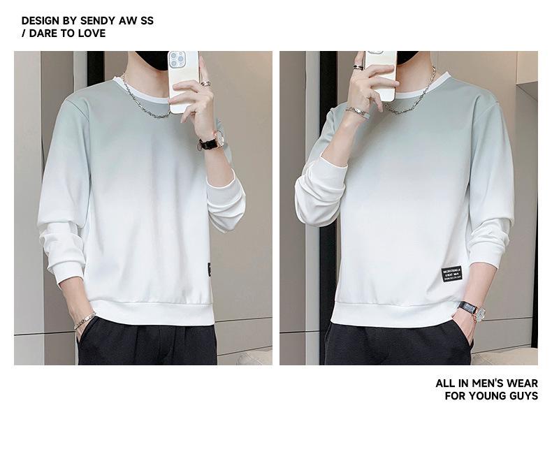 JSEN Gradient Color Men's Round Neck Hoodie - Trendy, Loose, Versatile Top for Spring & Autumn