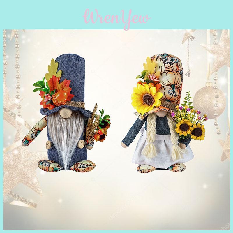 Denim Rudolph Plush Toy Pumpkin Harvest Festival Maple Leaf Faceless Dwarf Thanksgiving Autumn Color Doll Decoration