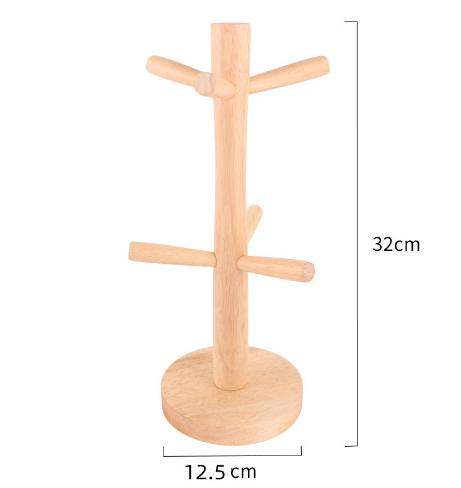 1Pc Mug Hanging Display Rack Drinkware Shelf With 6 Hooks Tree Shape Wood Coffee Tea Cup Storage Holder Stand Tumbler Holders