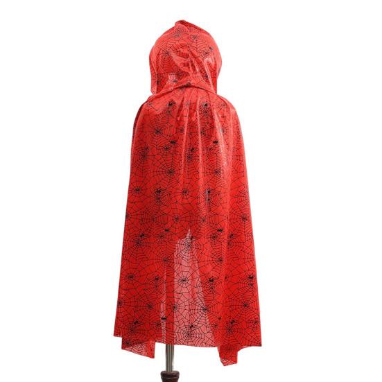 Halloween Cloak Long Hooded Cape with Blood Spider Web Print for Kids Adults Halloween Party Dress Up Accessory for Performance Cosplay Masquerade