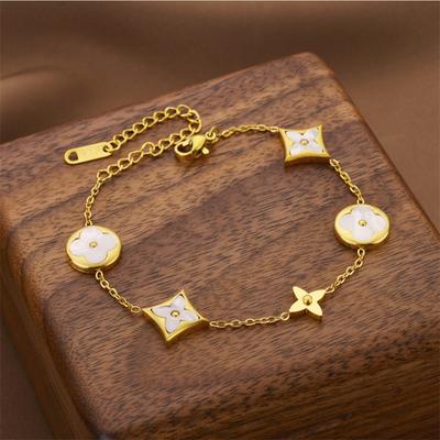 New Four-Leaf Clover Stainless Steel Bracelet Female Light Luxury White Five Flowers Design Fashion Versatile Bracelet