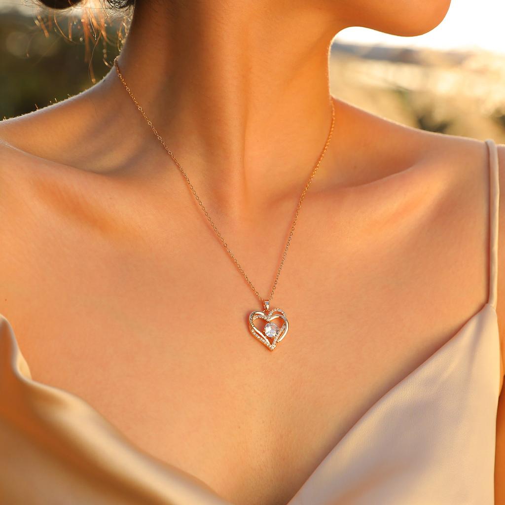 Heart Woman Necklace Birthstone Heart I Love You Jewelry for Wedding Birthday Party Mom Girlfriend Valentine's Day Gift