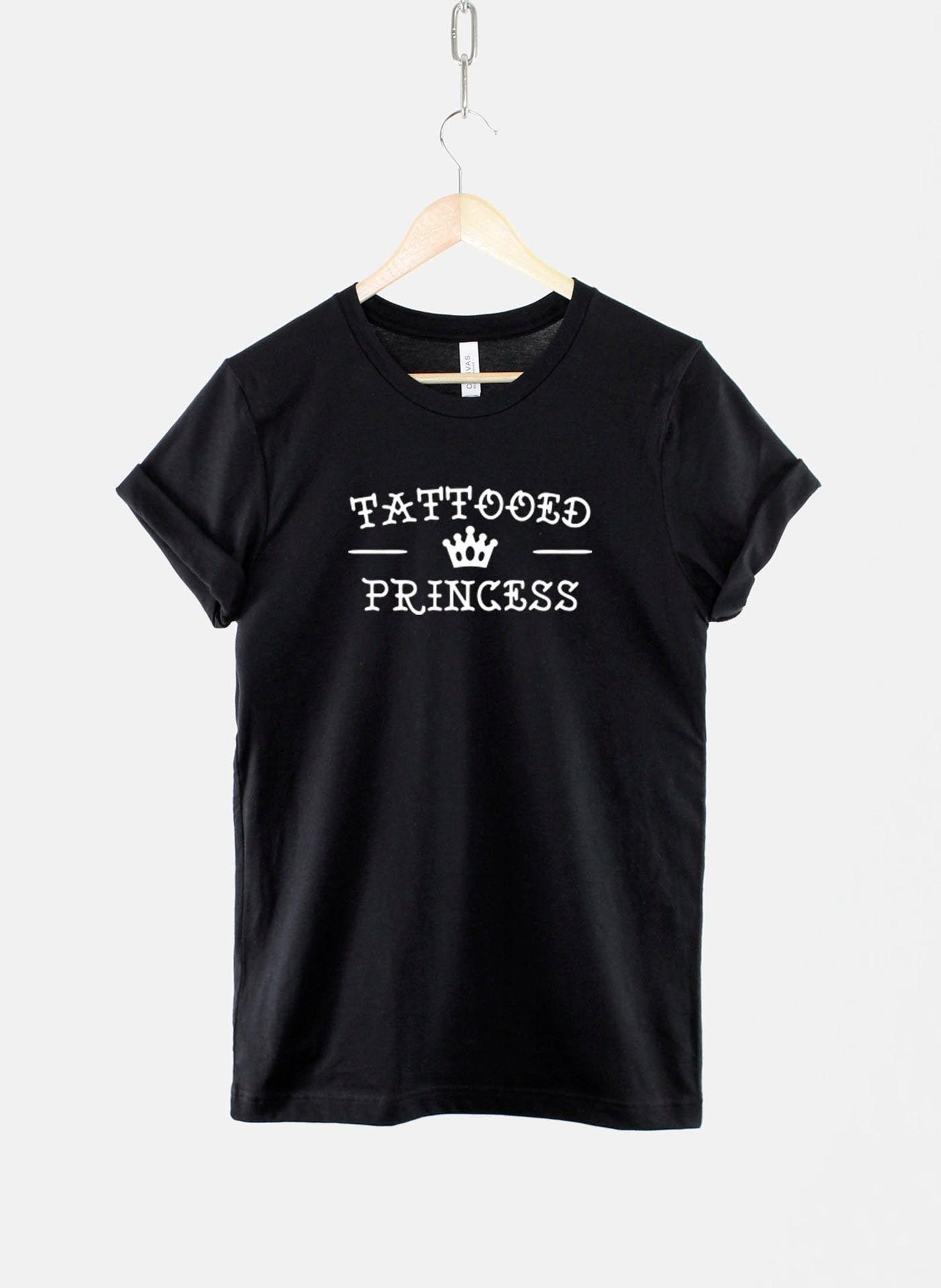 Tattooed Princess T-Shirt, Gothic Girl Shirt, Inked Woman Graphic Tee, Goth Princess Top S