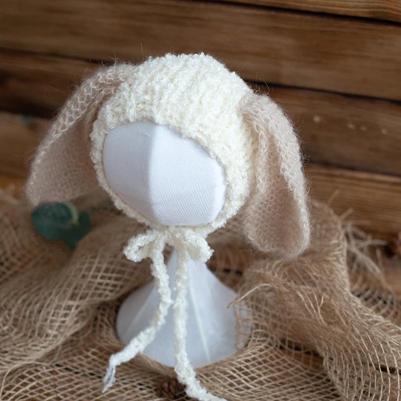 Hand Knitted Crochet Angora Wool Baby Elf Hat Newborn Coming Home Bonnet Beanie for Photography Props