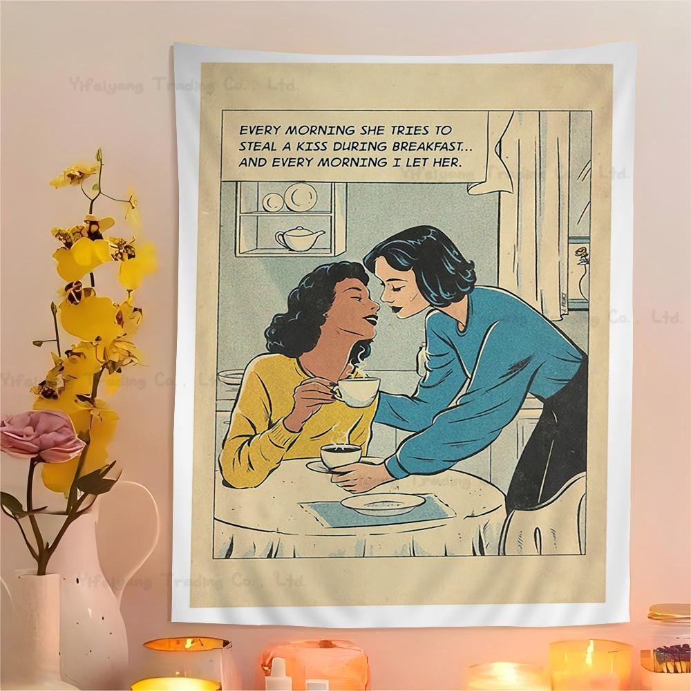 Cartoon Lesbian Kiss Girl Woman Hippie Wall Hanging Tapestries Bohemian Wall Tapestries Mandala INS Home Decor