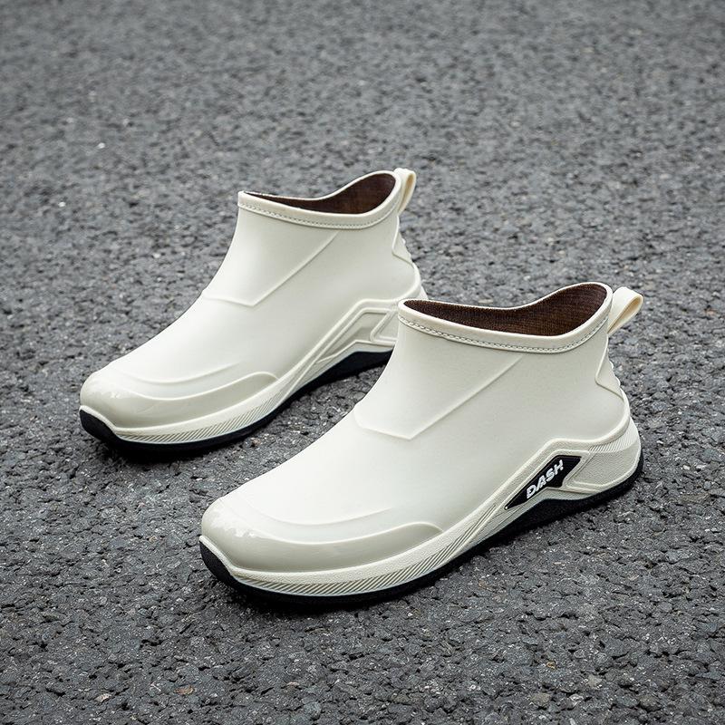 Men's Waterproof Non-slip Ankle Rain Boots with Cotton-padding, Solid Color for Kitchen & Car Wash Use