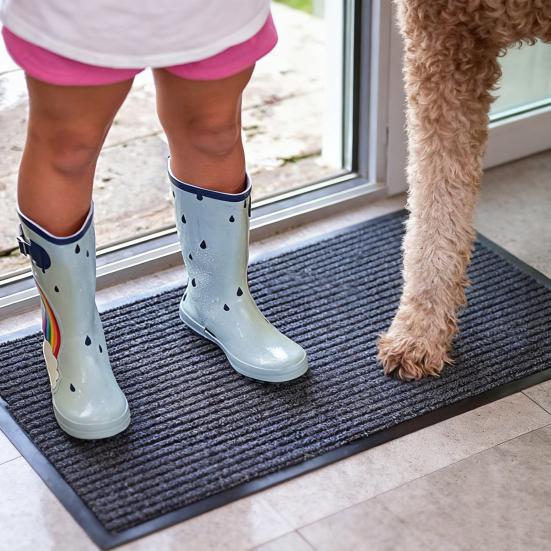 Striped Front Door Mat Heavy Duty Absorbent Entrance Doormat Indoor Outdoor Fade Resistant Waterproof