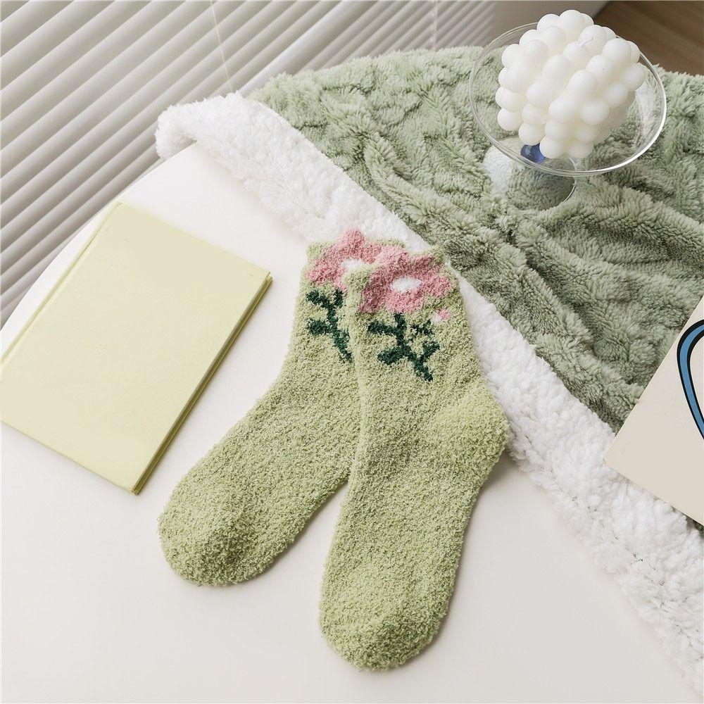 6Pairs Flower Coral Fleece Socks Thickened Warm Socks Women Soft Floor Plush Socks  Winter