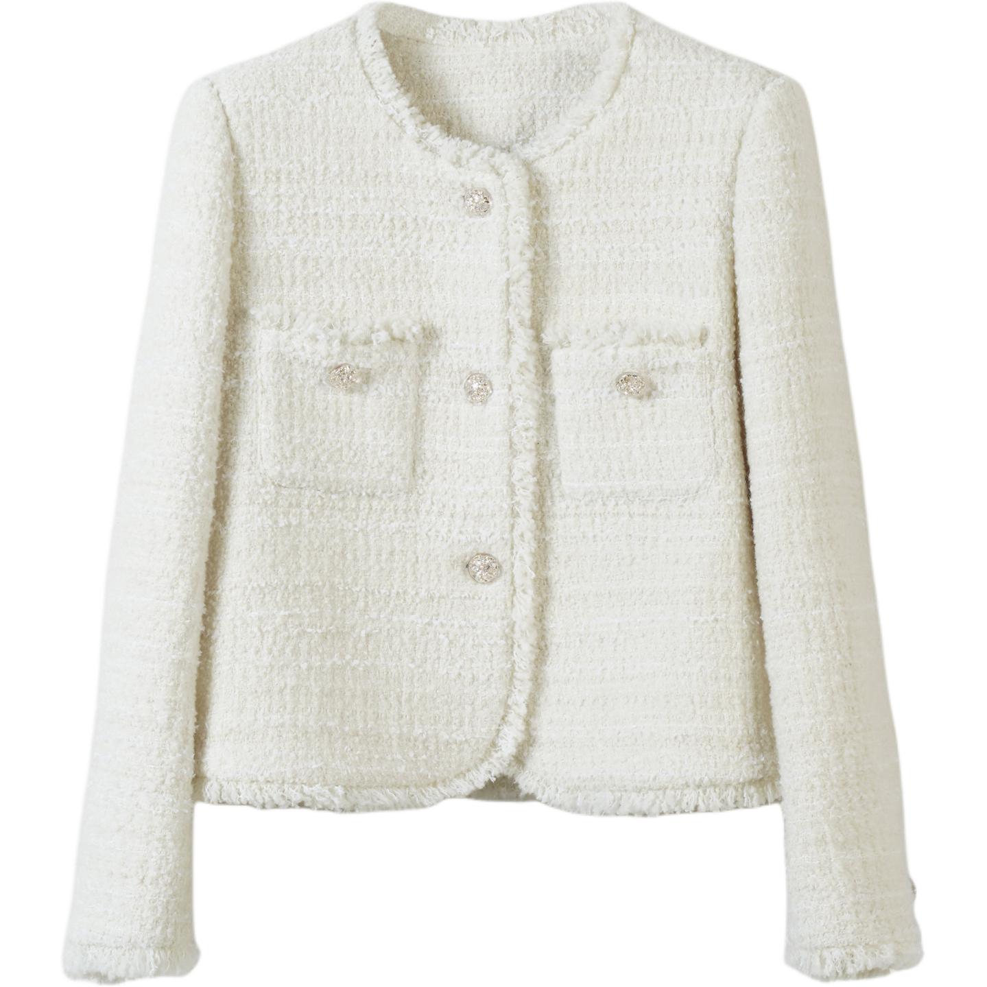 

Joyfulcp Флисовый жакет с круглым вырезом, с мелким узором, однобортный, женский, молочно-белый, JM8038 XL