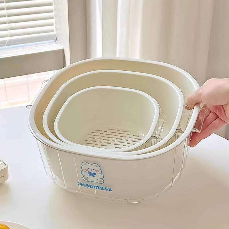 

Двухслойная корзина для слива овощей, кухонная бытовая фруктовая тарелка, корзина для овощей в гостиную, большая