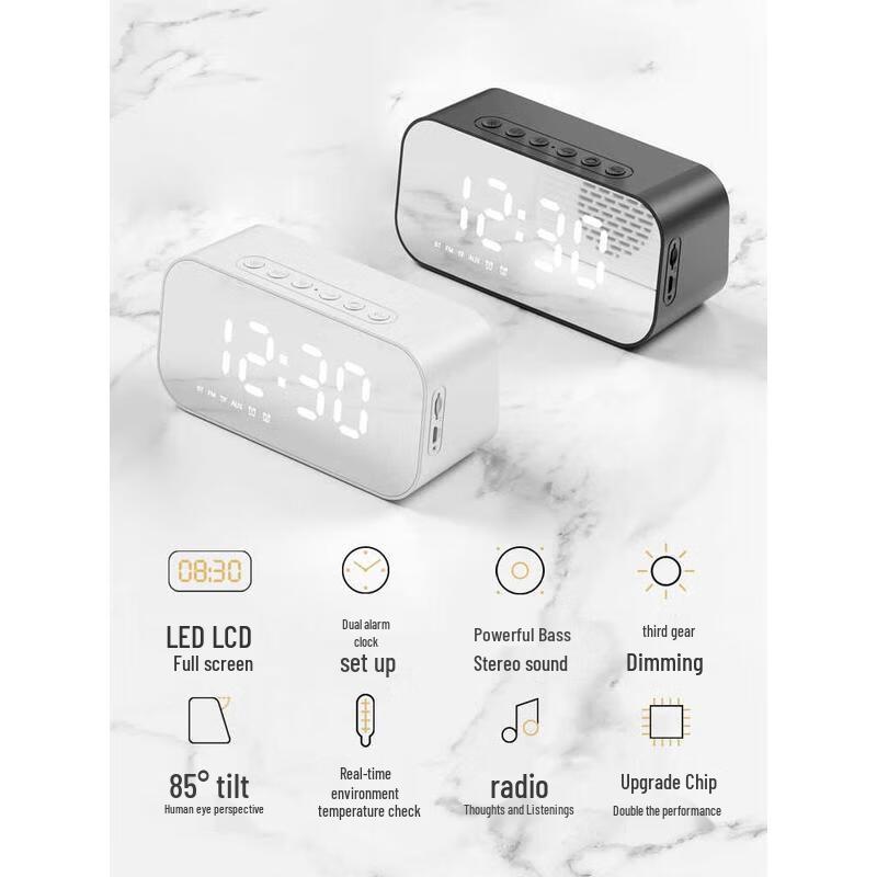 HANDUNYOU Mirror Clock Wireless Bluetooth Speaker