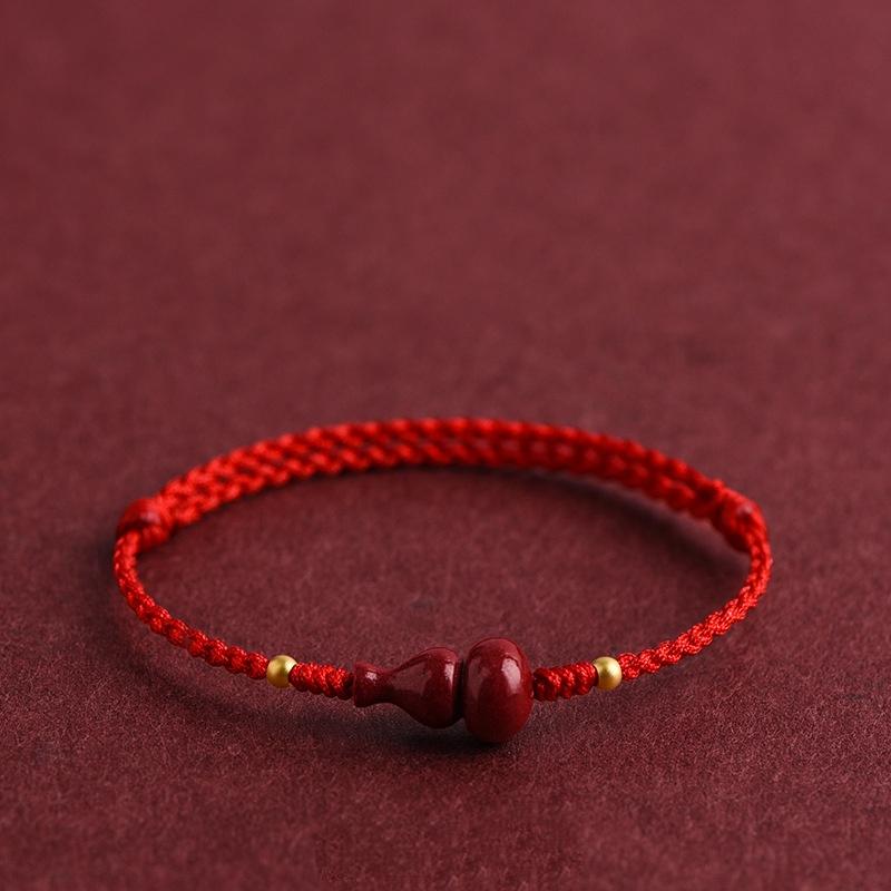 Hand Braided Red Lucky Bracelets For Couples Imitation Jade Calabash Cinnabar Beads Bracelet Good Fortune Bangles Year Gift