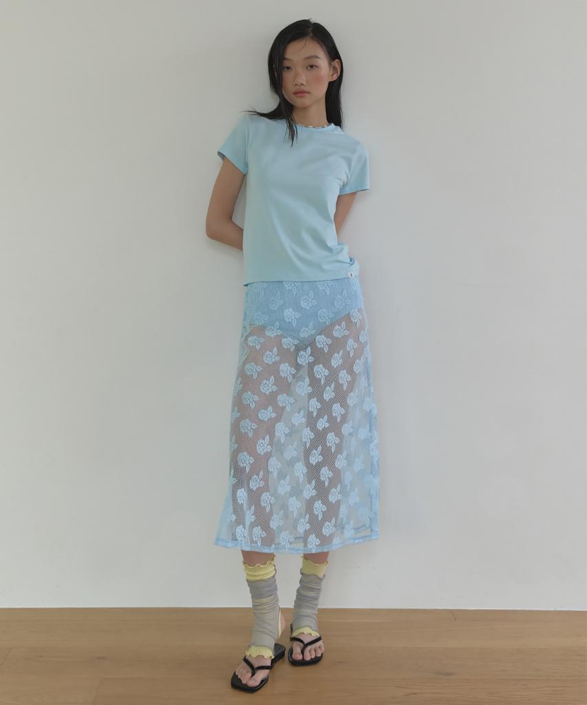Lonkeu Rose Lace Layered Skirt (Sky Blue)