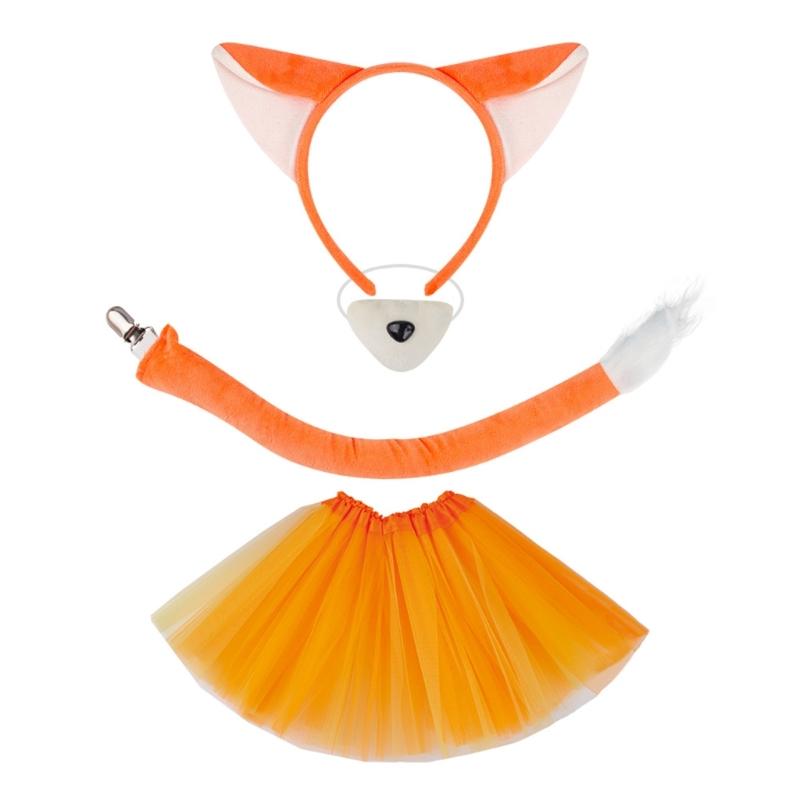 Foxes Costumes Set Foxes Ear Headbands Tail Nose Bowtie Tutu Skirt Animal Cosplay Costumes for Halloween Christmas Party
