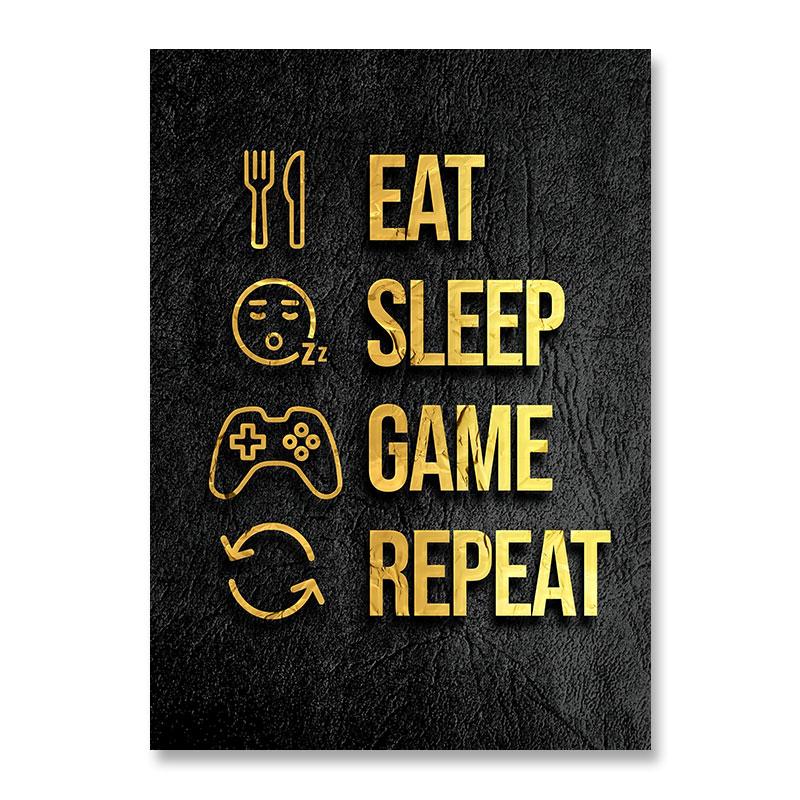 Modern Abstract Gaming Gamer Quotes Canvas Posters Black Golden Game Painting Wall Art for Living Room Kidsroom Decor Cuadros