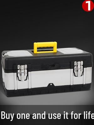 Industrial Grade Stainless Steel Portable Toolbox for Car & Household Use - Large Size, Multifunctional Storage for Electricians & Hardware