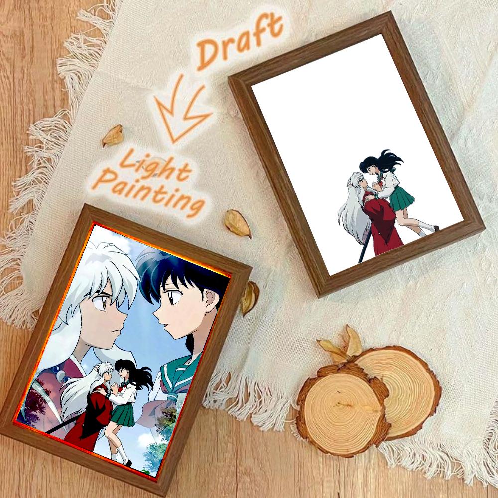 Anime Figure Inuyasha Light Painting Photo Frame Led Night Light Home Bedroom Bedside Table Decoration Christmas Gifts Moon Lamp